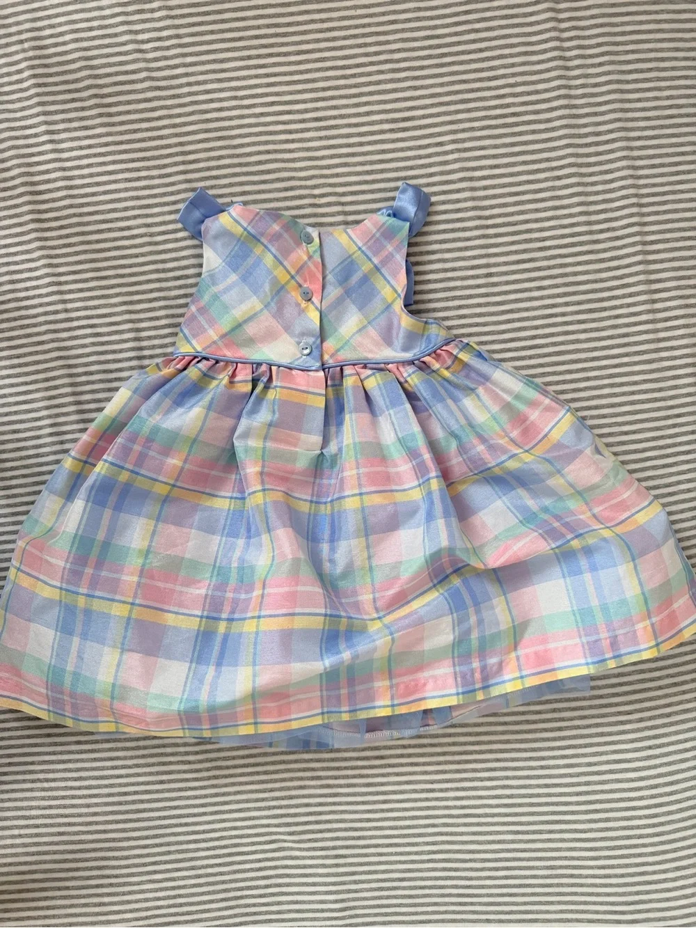 Gymboree Pastel Plaid Dress with Light Blue Satin Shoulder Bows